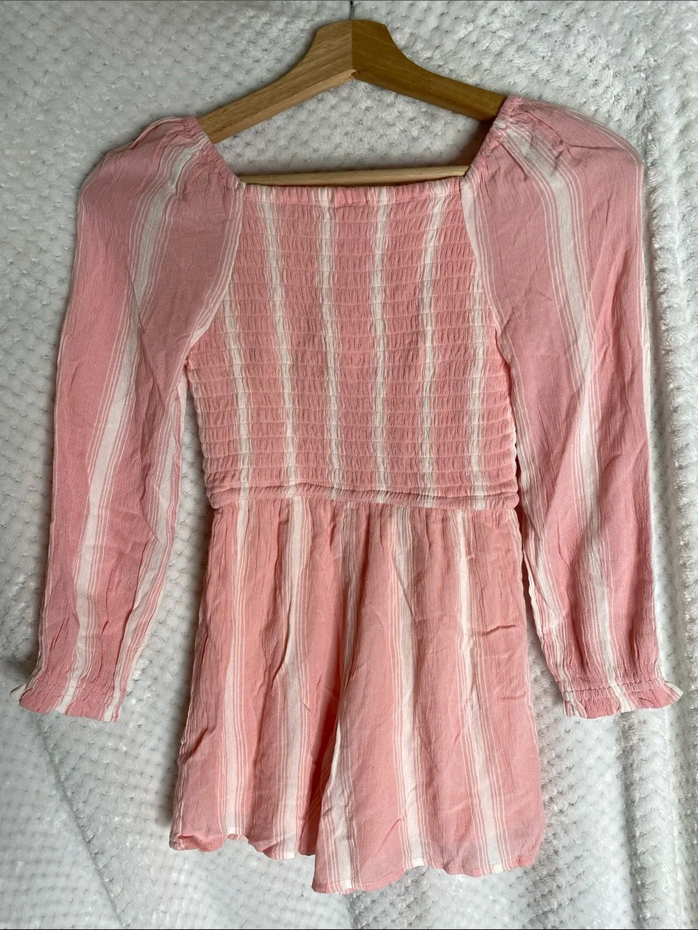 Justice Girls Pink & White Striped Smocked One-Piece Shorts Romper